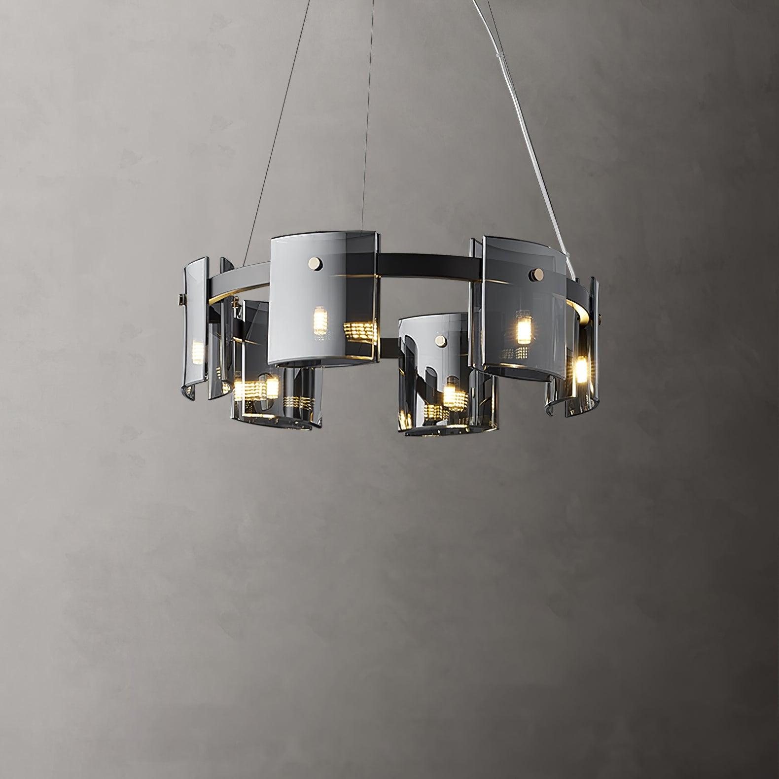 Modern Crown Glass LED Chandelier Elegant Pendant Ceiling Light for Living and Dining Rooms