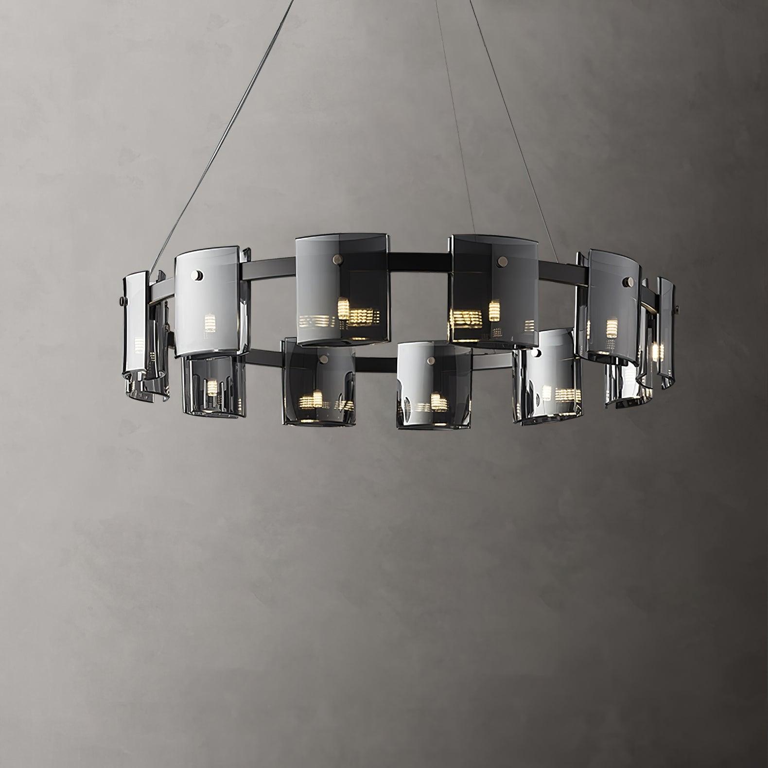 Modern Crown Glass LED Chandelier Elegant Pendant Ceiling Light for Living and Dining Rooms