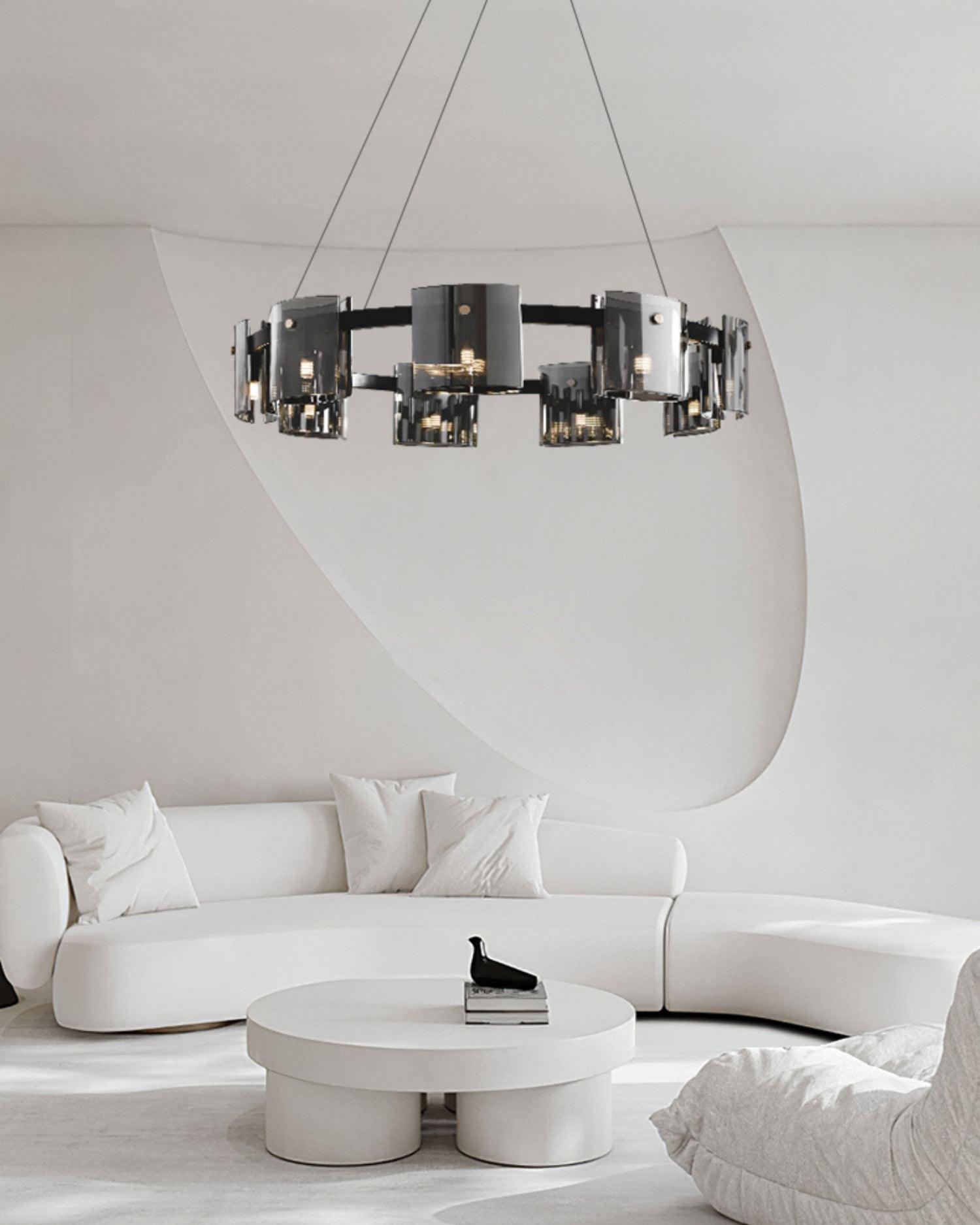 Modern Crown Glass LED Chandelier Elegant Pendant Ceiling Light for Living and Dining Rooms