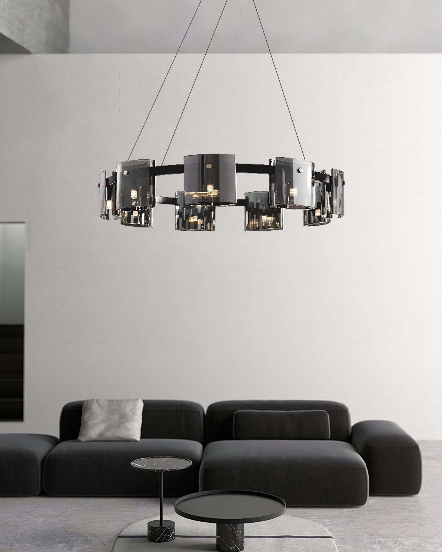 Modern Crown Glass LED Chandelier Elegant Pendant Ceiling Light for Living and Dining Rooms