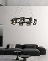 Modern Crown Glass LED Chandelier Elegant Pendant Ceiling Light for Living and Dining Rooms
