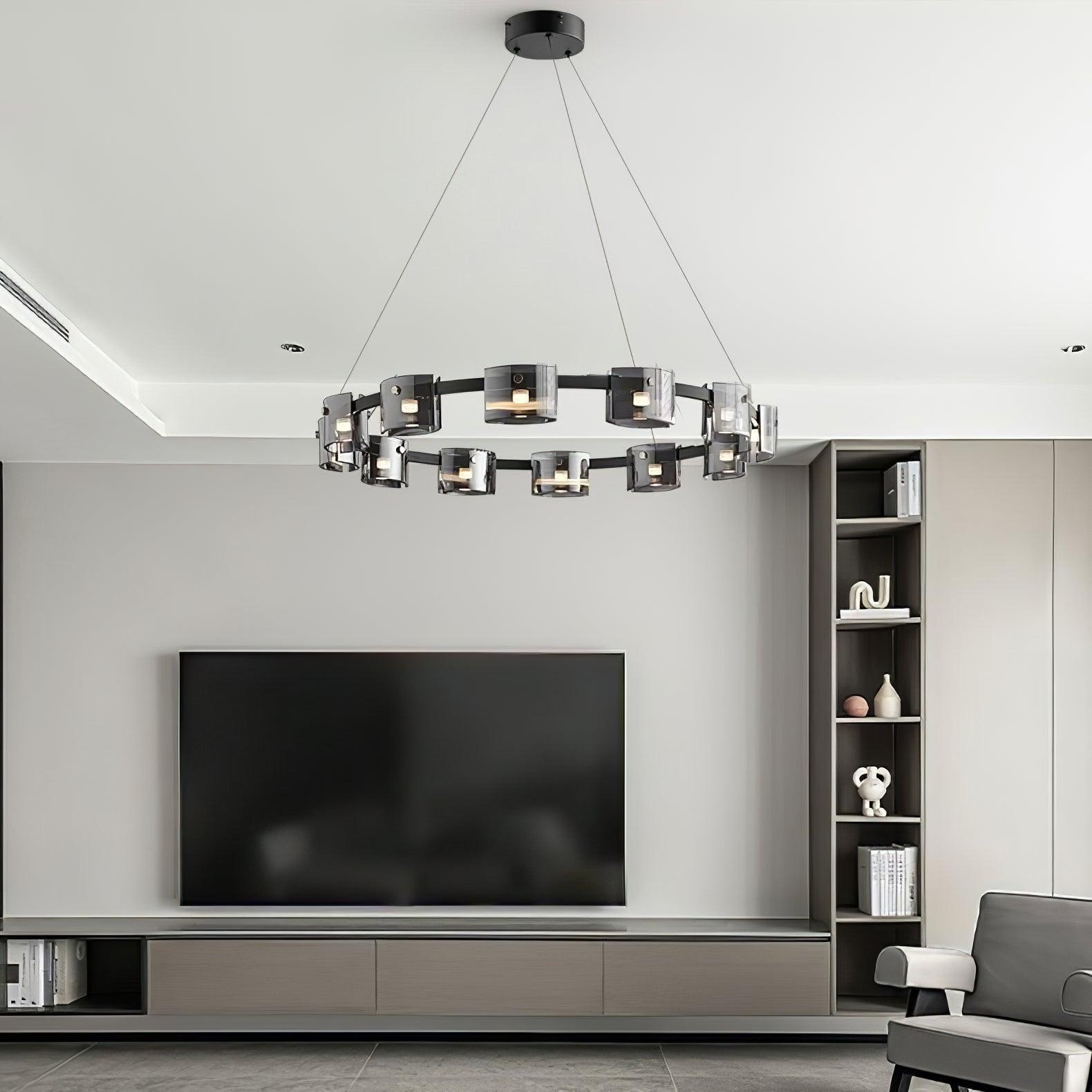 Modern Crown Glass LED Chandelier Elegant Pendant Ceiling Light for Living and Dining Rooms