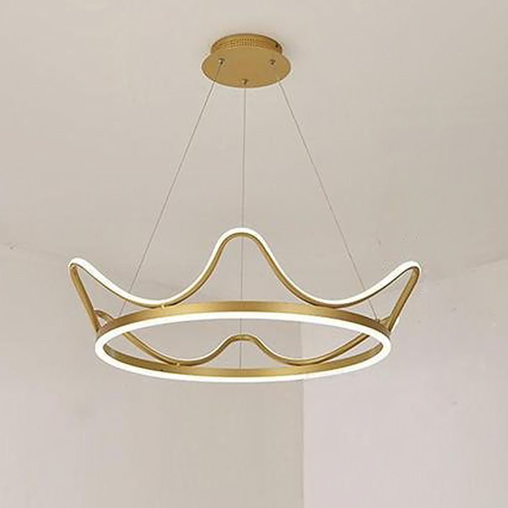 Modern Crown Shaped LED Chandelier for Dining Room Geometric Metal Hanging Ceiling Light