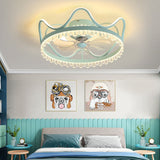Modern Round Retractable Ceiling Fan with Dimmable LED Light and Remote Control for Bedroom Dining Room