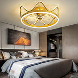 Modern Round Retractable Ceiling Fan with Dimmable LED Light and Remote Control for Bedroom Dining Room