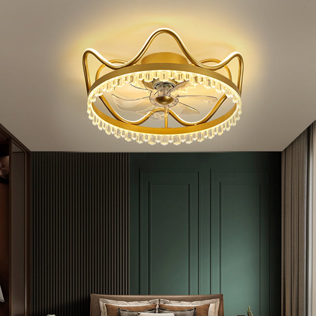 Modern Round Retractable Ceiling Fan with Dimmable LED Light and Remote Control for Bedroom Dining Room