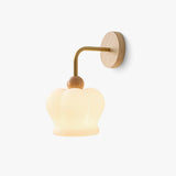 Modern Crown Wall Sconce Set of 2 Metal and Wood Glass Shade Lighting Fixture