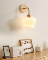 Modern Crown Wall Sconce Set of 2 Metal and Wood Glass Shade Lighting Fixture