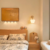 Modern Crown Wall Sconce Set of 2 Metal and Wood Glass Shade Lighting Fixture