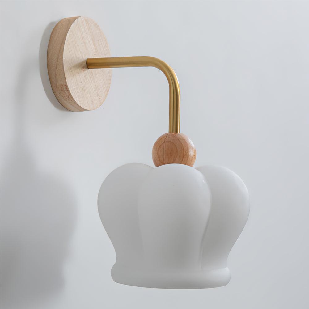 Modern Crown Wall Sconce Set of 2 Metal and Wood Glass Shade Lighting Fixture