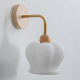 Modern Crown Wall Sconce Set of 2 Metal and Wood Glass Shade Lighting Fixture