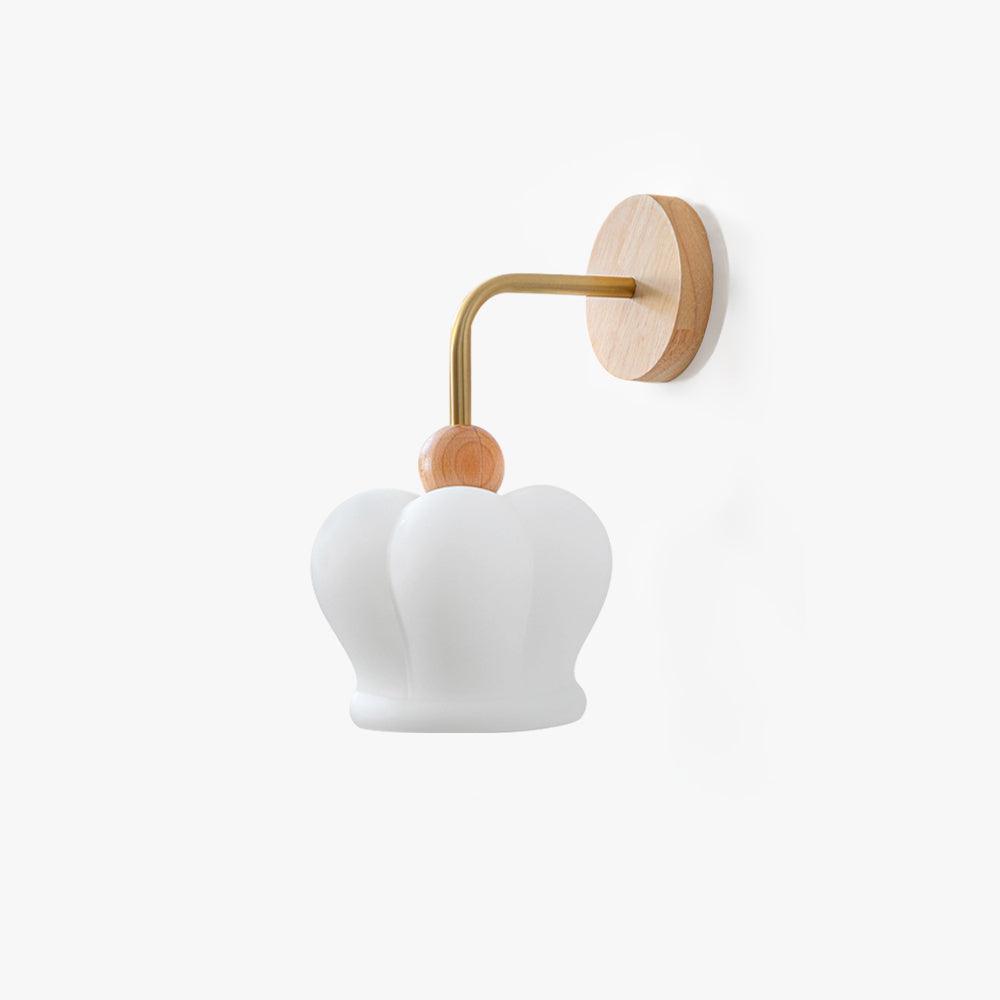 Modern Crown Wall Sconce Set of 2 Metal and Wood Glass Shade Lighting Fixture