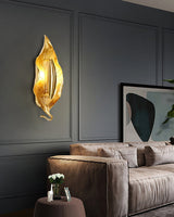 Modern Crumpled Leaf Brass Wall Sconce Elegant Indoor Decorative Lighting Fixture