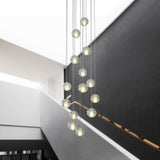 Modern Crystal Ball LED Chandelier 14 Light Adjustable Height Dimmable Staircase Pendant Light