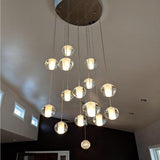 Modern Crystal Ball LED Chandelier 14 Light Adjustable Height Dimmable Staircase Pendant Light
