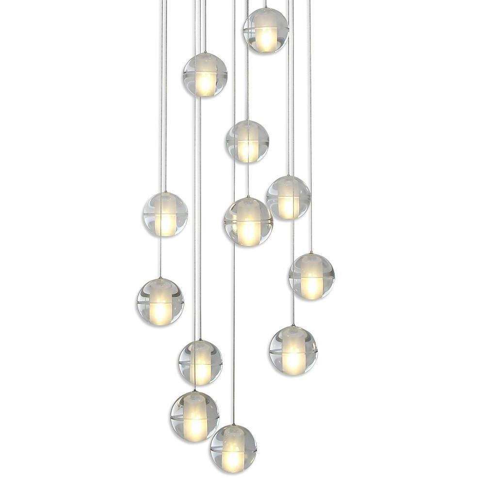 Modern Crystal Ball LED Chandelier 14 Light Adjustable Height Dimmable Staircase Pendant Light