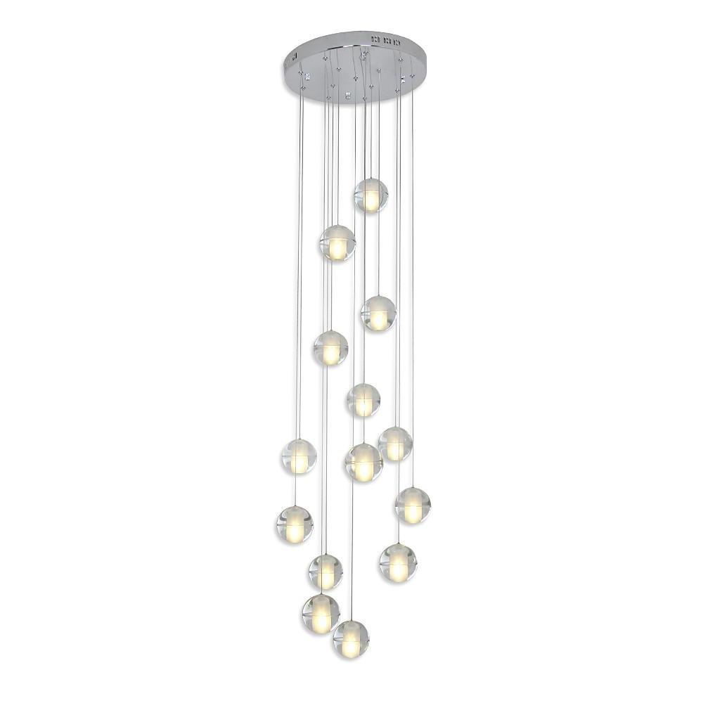 Modern Crystal Ball LED Chandelier 14 Light Adjustable Height Dimmable Staircase Pendant Light