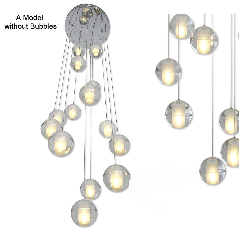 Modern Crystal Ball LED Chandelier 14 Light Adjustable Height Dimmable Staircase Pendant Light