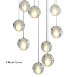 Modern Crystal Ball LED Chandelier 14 Light Adjustable Height Dimmable Staircase Pendant Light
