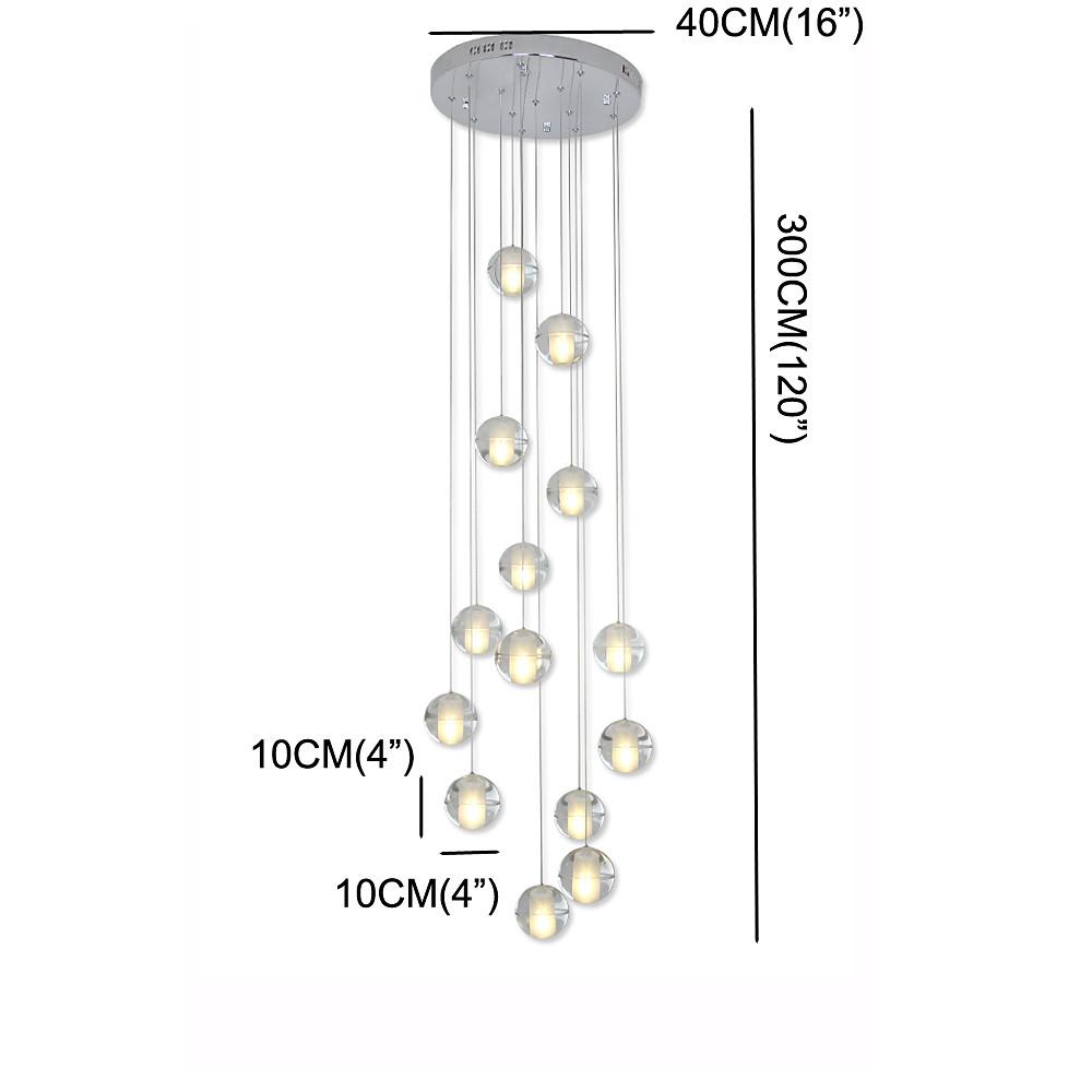 Modern Crystal Ball LED Chandelier 14 Light Adjustable Height Dimmable Staircase Pendant Light