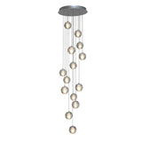 Modern Crystal Ball LED Chandelier 14 Light Adjustable Height Dimmable Staircase Pendant Light