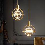 Modern Crystal Ball Pendant Light Round Semicircle LED Hanging Lamp for Bedroom and Kitchen Island