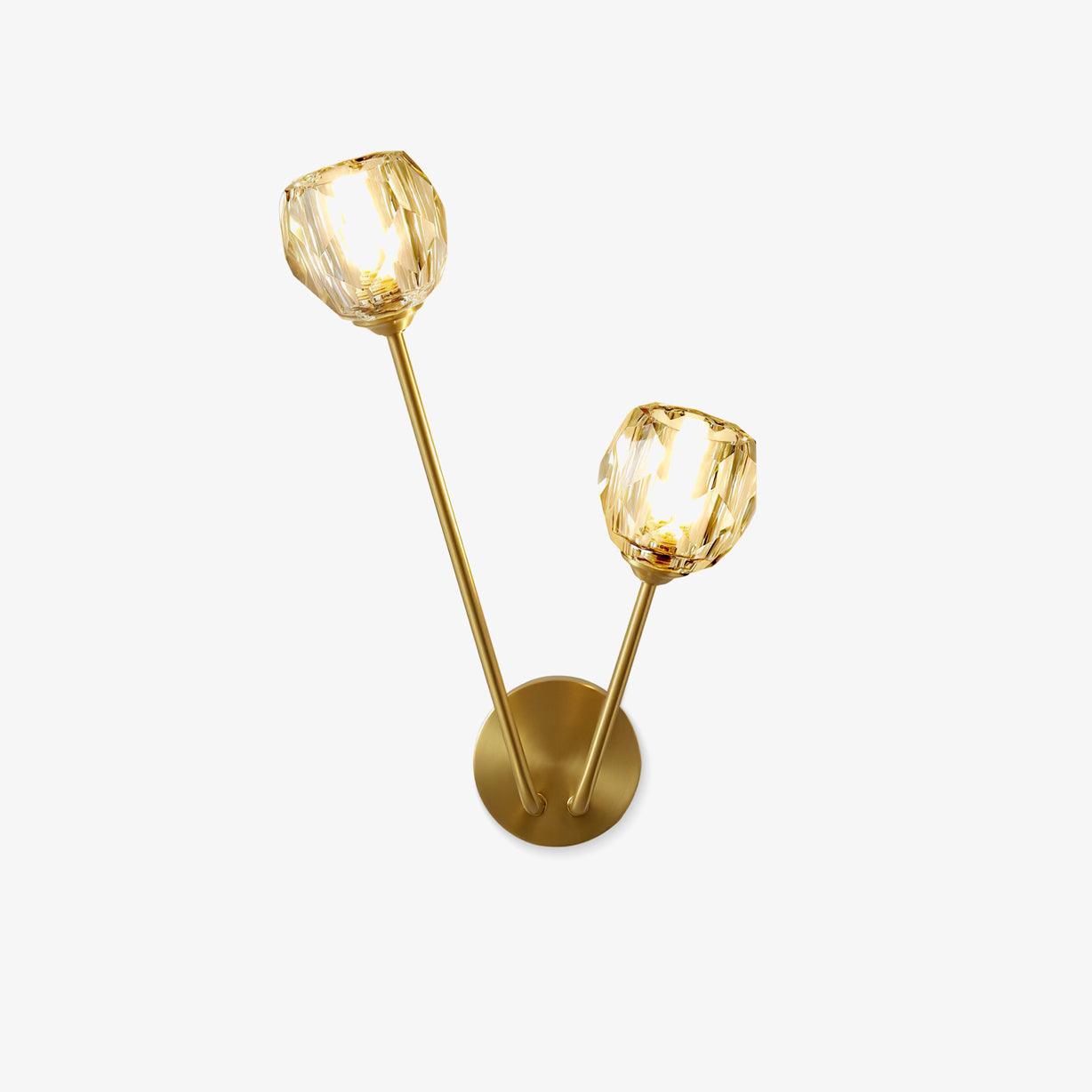 Modern Crystal Branch Wall Sconce Brass Light with Clear and White Glass Shades