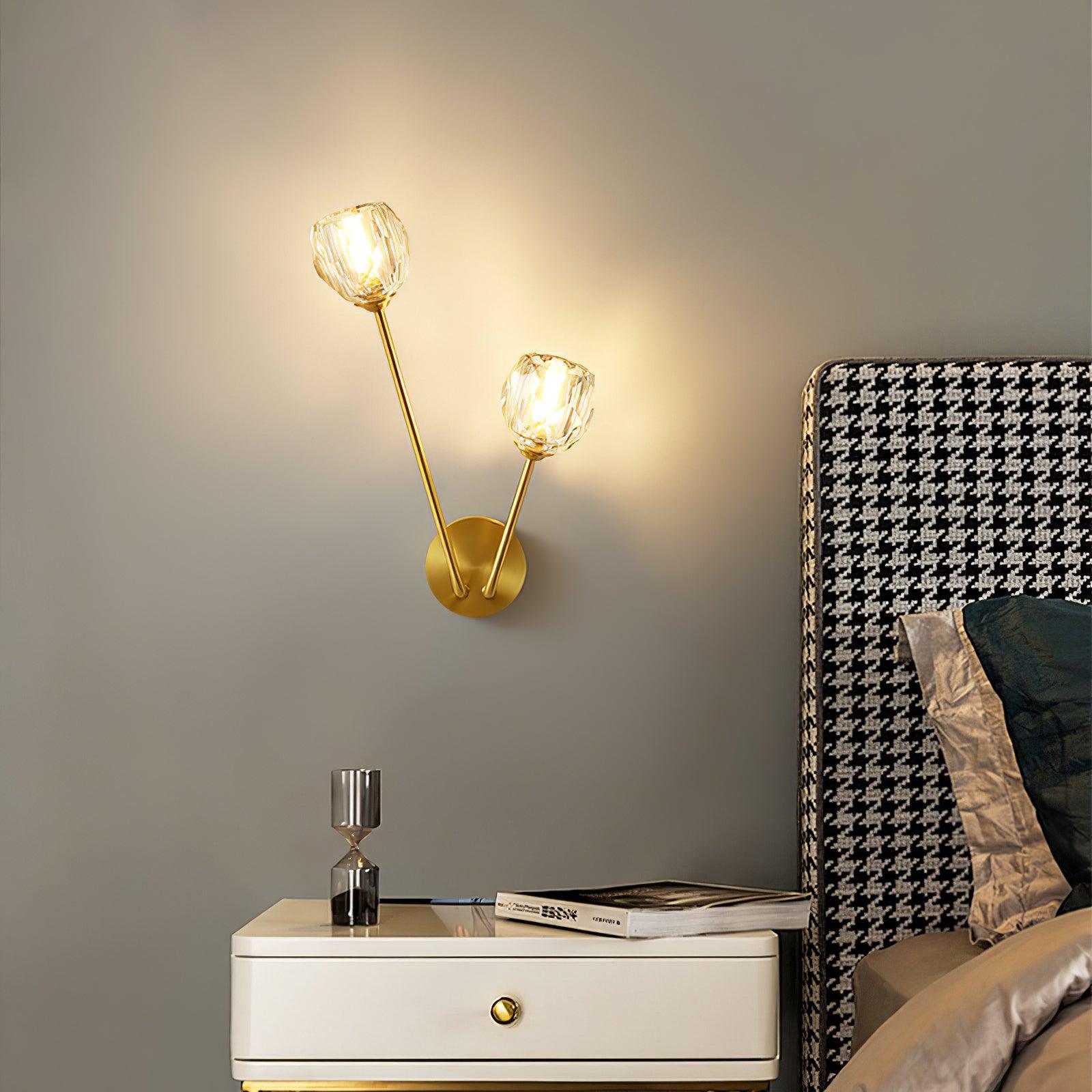 Modern Crystal Branch Wall Sconce Brass Light with Clear and White Glass Shades