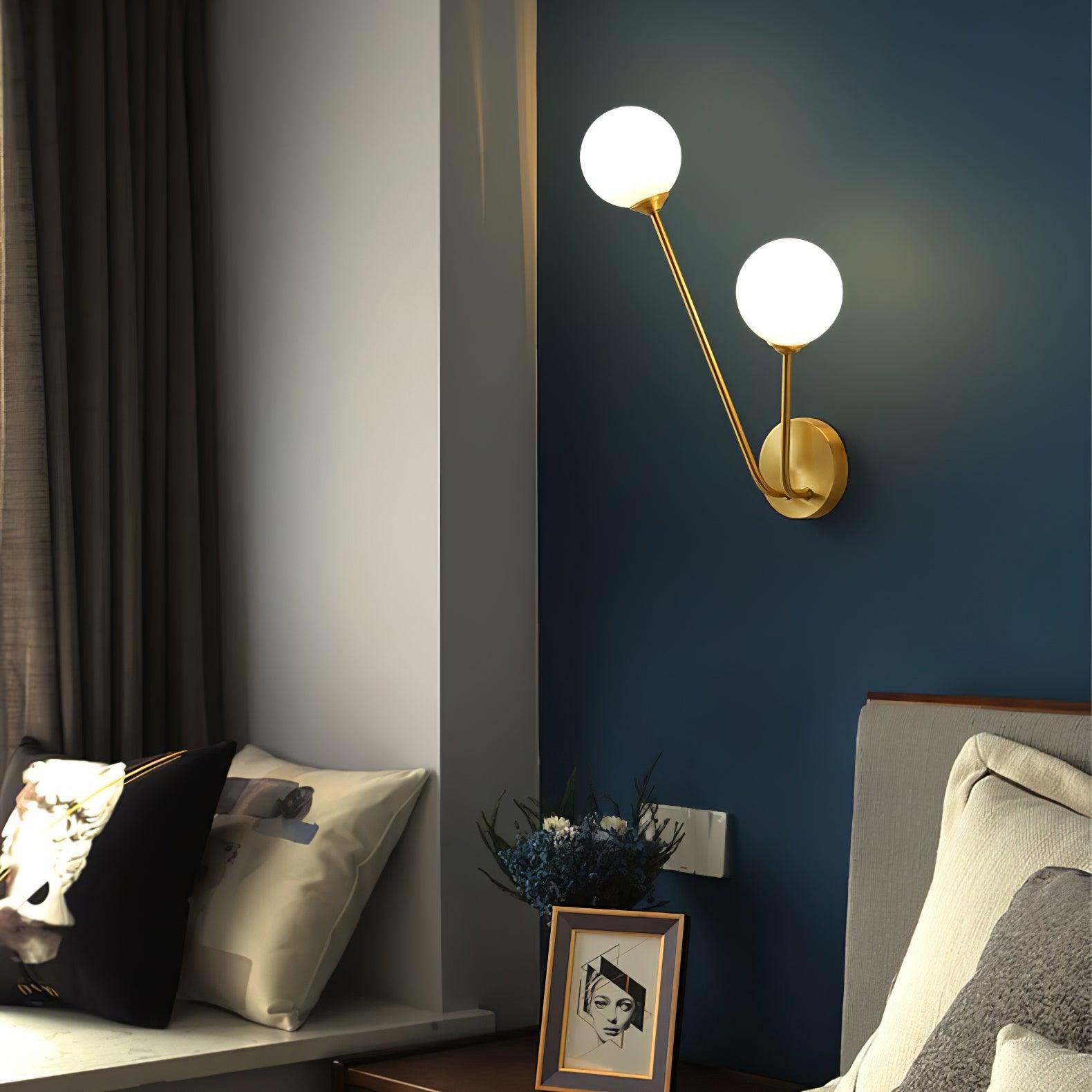 Modern Crystal Branch Wall Sconce Brass Light with Clear and White Glass Shades