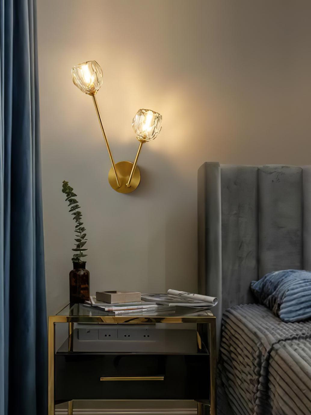 Modern Crystal Branch Wall Sconce Brass Light with Clear and White Glass Shades