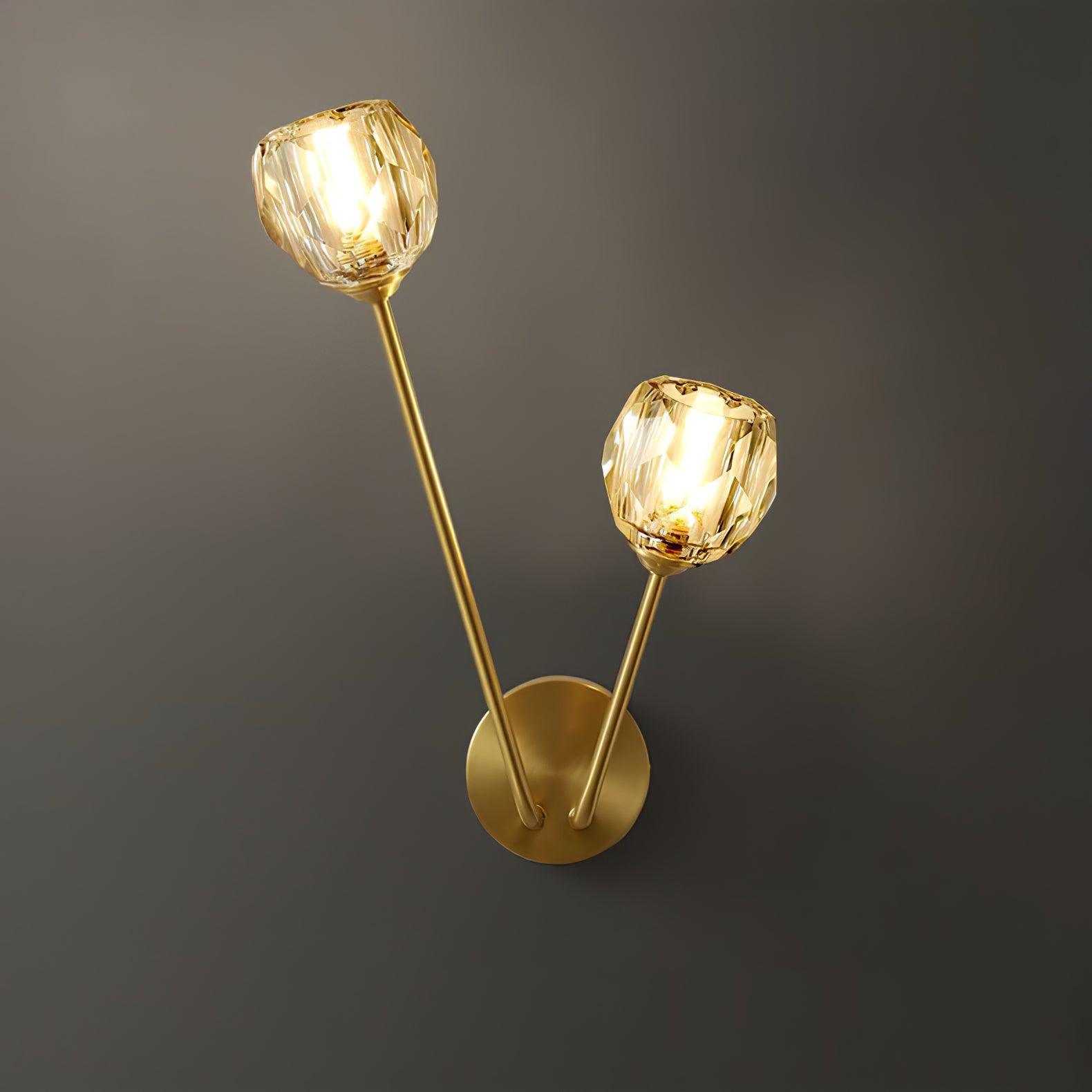 Modern Crystal Branch Wall Sconce Brass Light with Clear and White Glass Shades