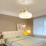 Modern Crystal Cloud Crown LED Pendant Light Three Step Dimming Ceiling Fixture Gold and White