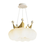 Modern Crystal Cloud Crown LED Pendant Light Three Step Dimming Ceiling Fixture Gold and White