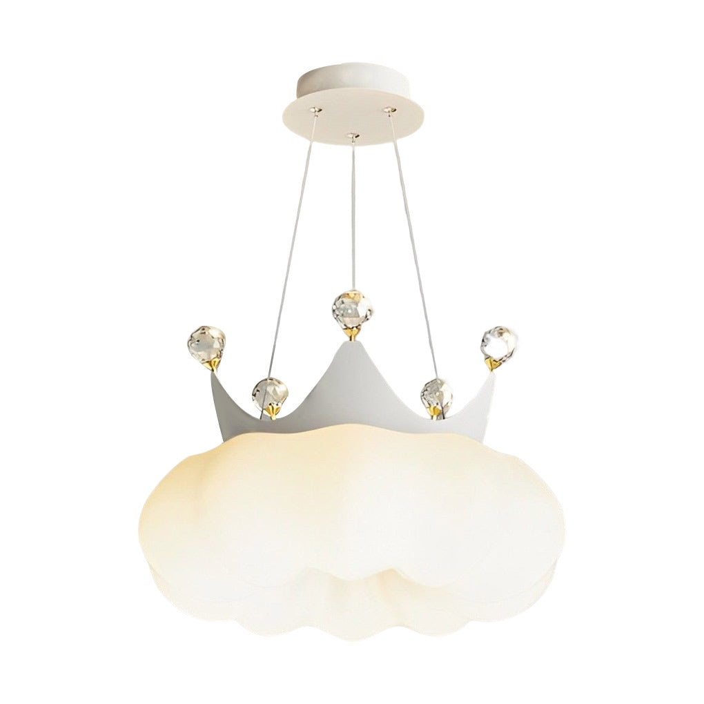 Modern Crystal Cloud Crown LED Pendant Light Three Step Dimming Ceiling Fixture Gold and White