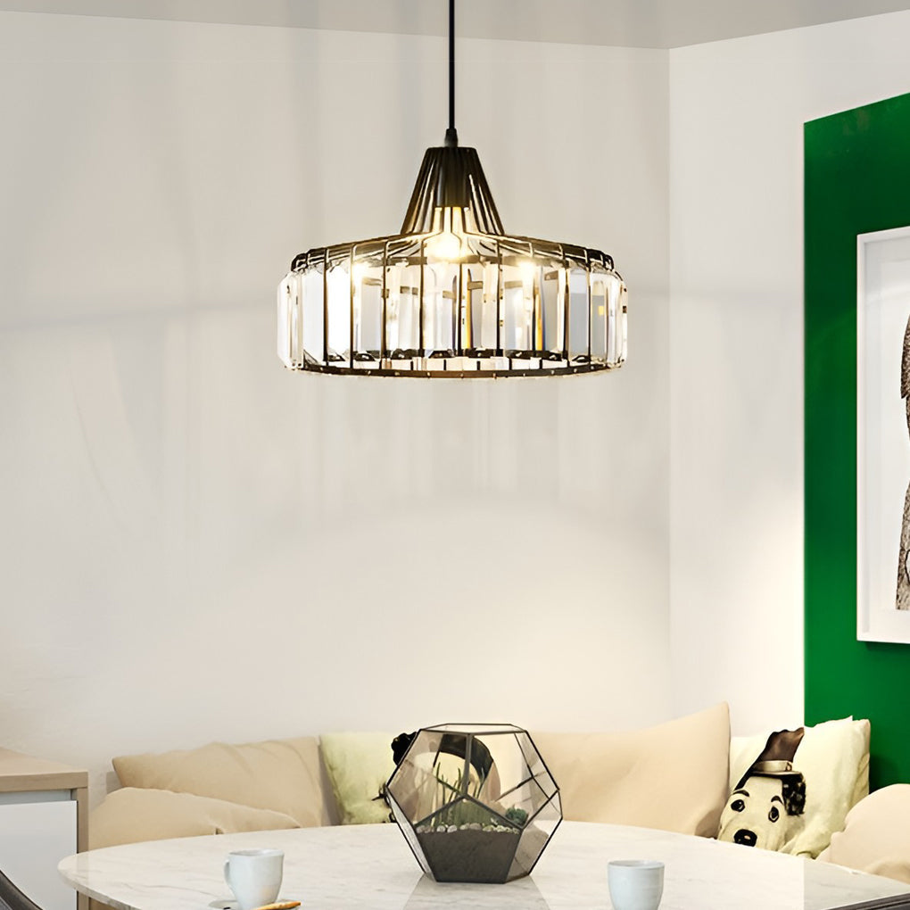 Modern Crystal Drum Pendant Light Nordic Metal Chandelier for Bedroom and Living Room