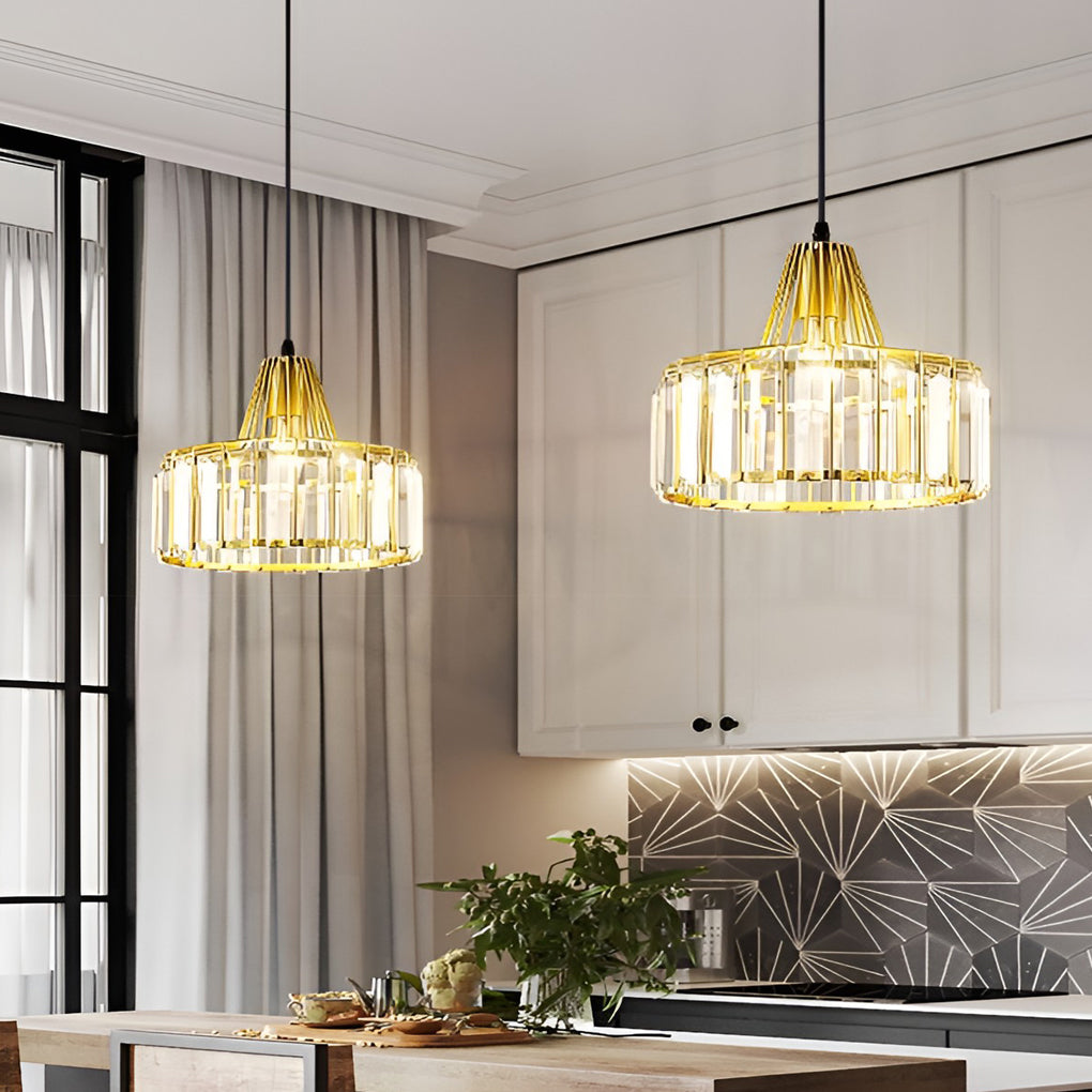 Modern Crystal Drum Pendant Light Nordic Metal Chandelier for Bedroom and Living Room