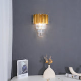 Modern Crystal Empire Wall Sconce Gold Multi Tiered Bracket Lighting for Living Room