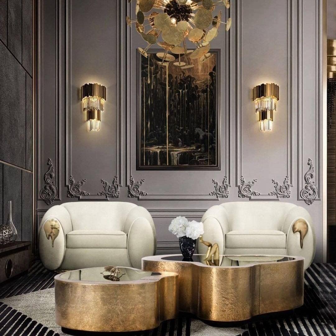 Modern Crystal Empire Wall Sconce Gold Multi Tiered Bracket Lighting for Living Room