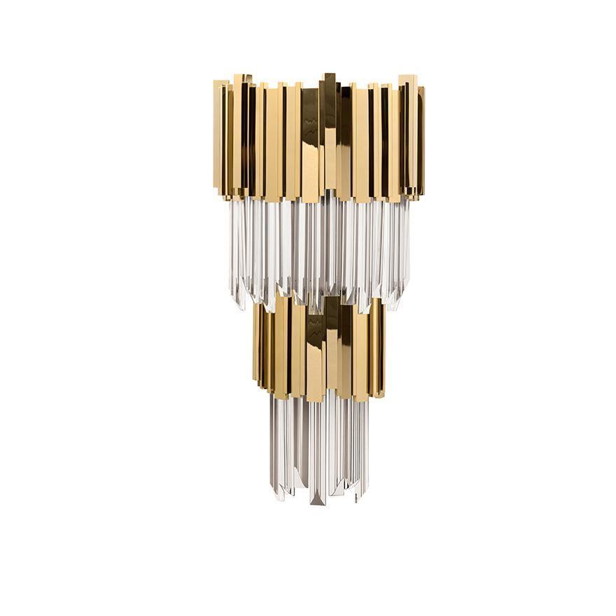 Modern Crystal Empire Wall Sconce Gold Multi Tiered Bracket Lighting for Living Room