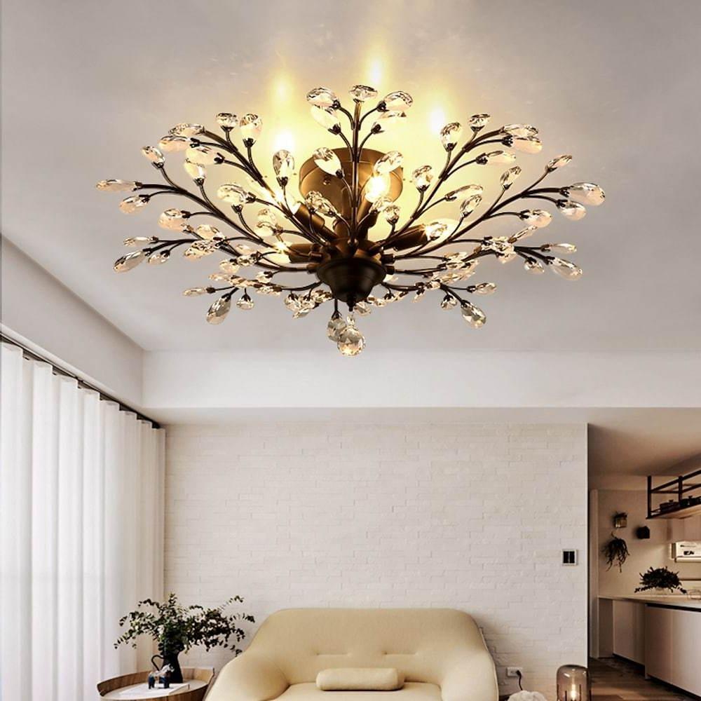 Modern Crystal Flower Chandelier Firework Ceiling Light for Living Room Dining