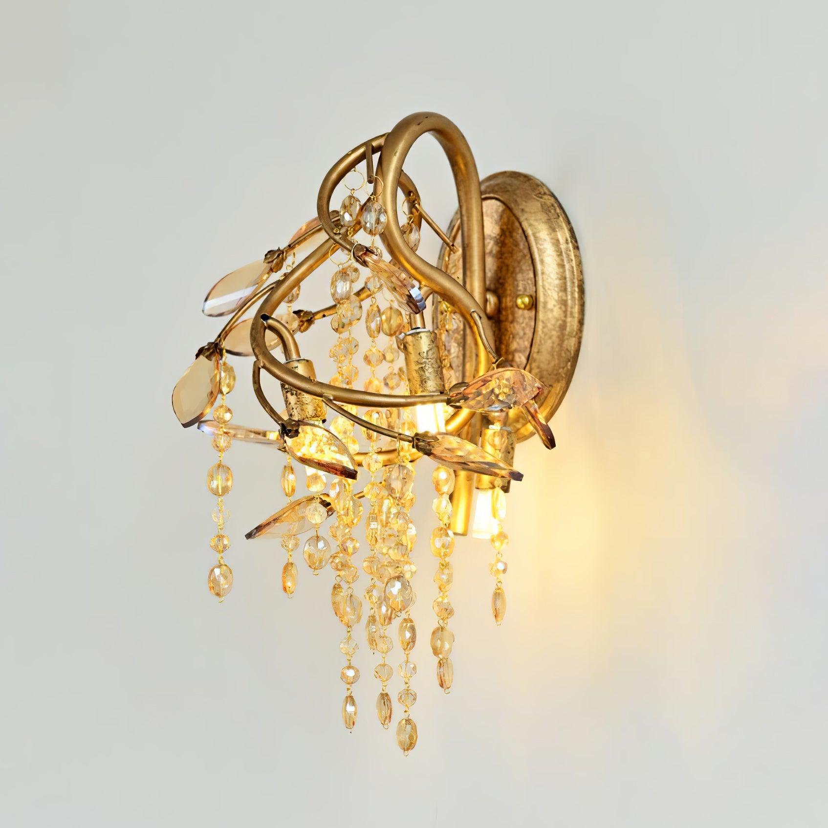 Modern Crystal Glass Bead Wall Sconce Autumn Twilight Elegant Antique Gold Finish