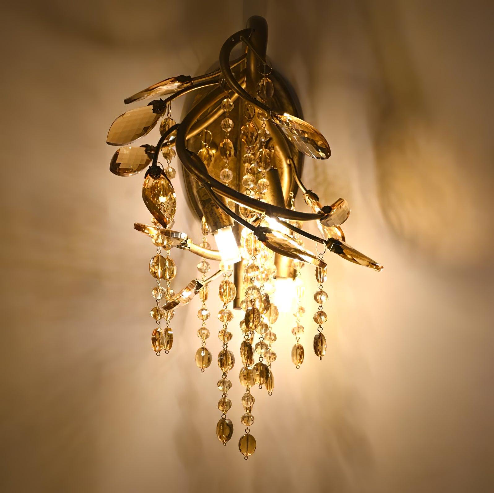 Modern Crystal Glass Bead Wall Sconce Autumn Twilight Elegant Antique Gold Finish