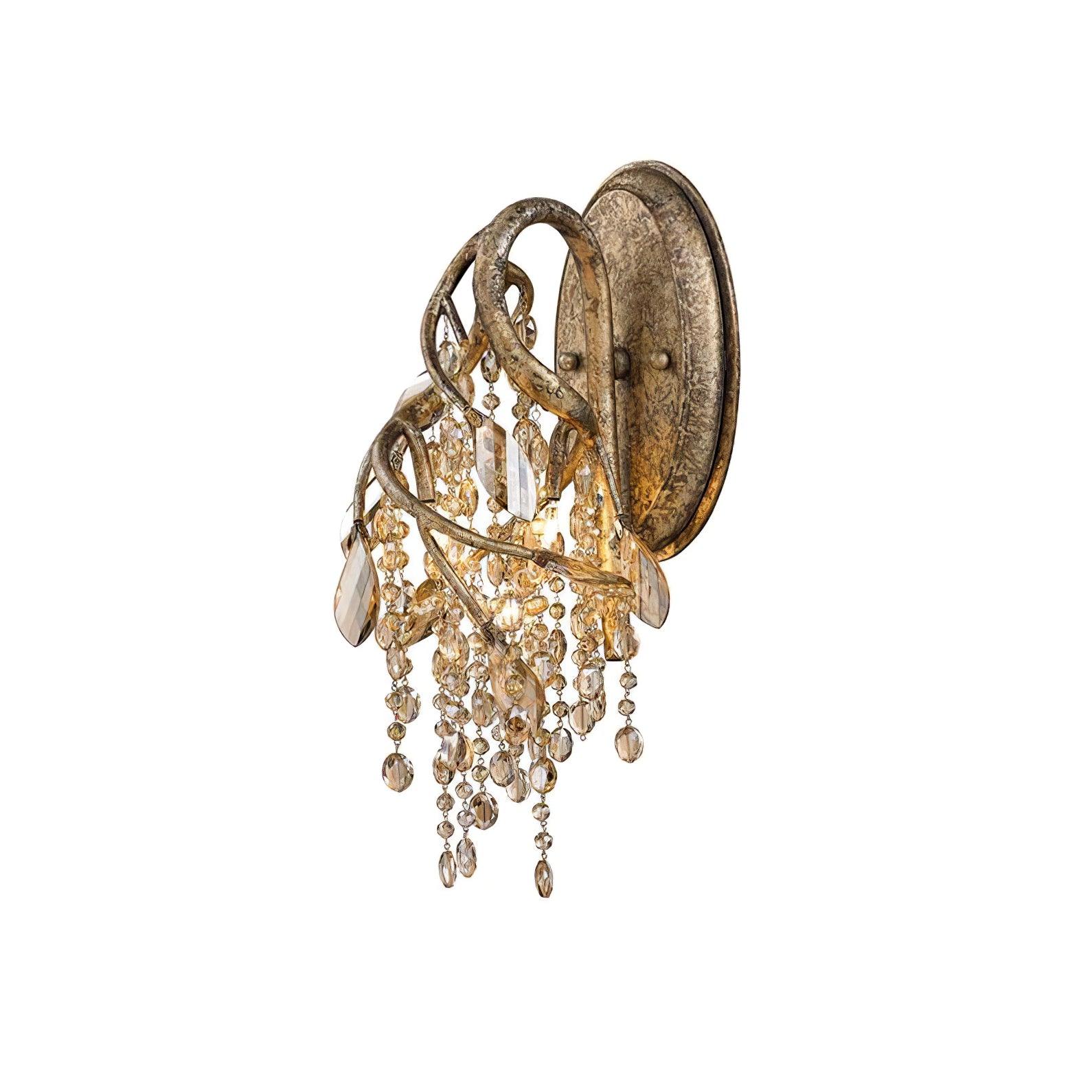 Modern Crystal Glass Bead Wall Sconce Autumn Twilight Elegant Antique Gold Finish
