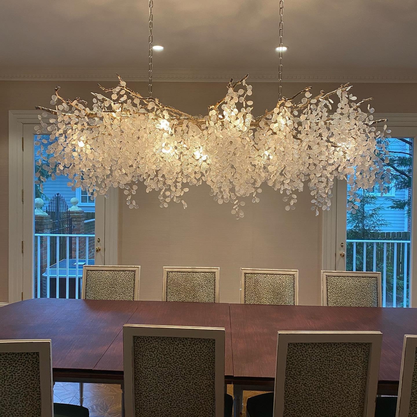 Modern Crystal Glass Branch Chandelier for Dining Room and High Ceiling Foyers