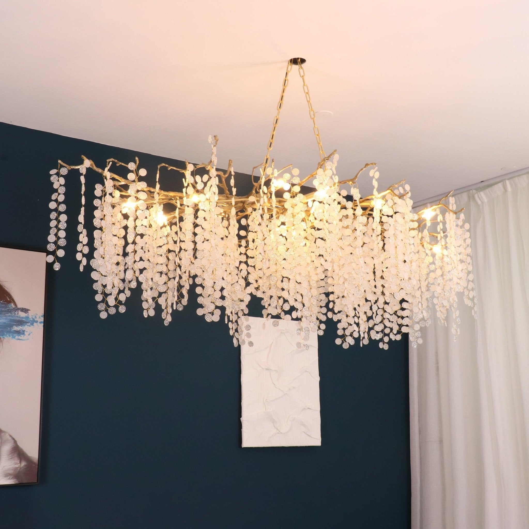 Modern Crystal Glass Branch Chandelier for Dining Room and High Ceiling Foyers