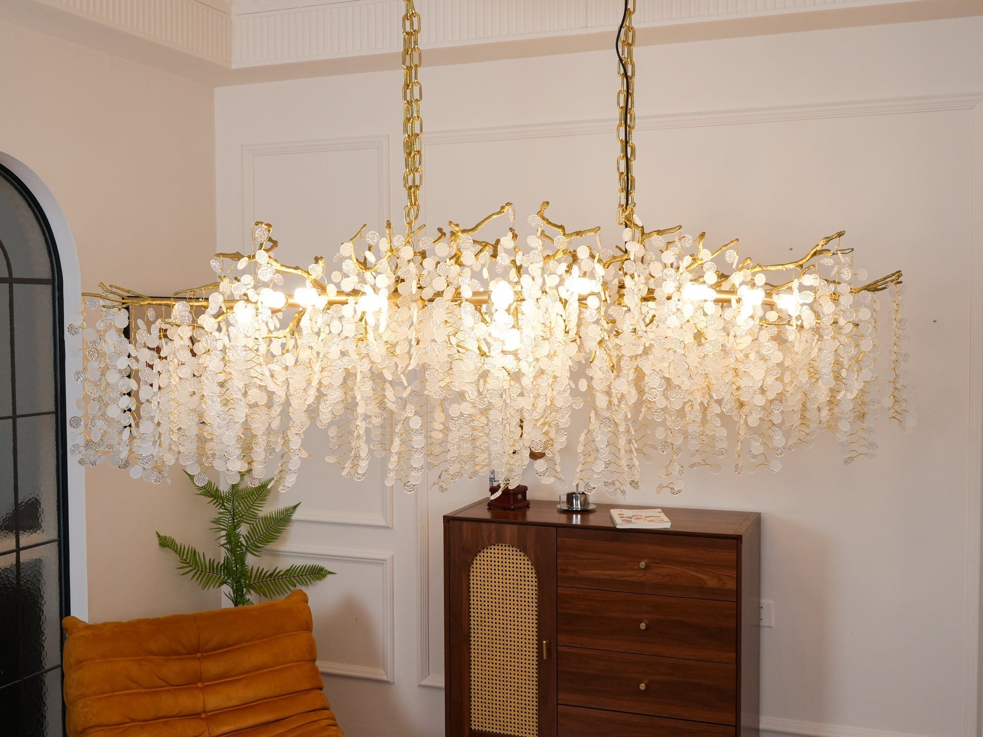 Modern Crystal Glass Branch Chandelier for Dining Room and High Ceiling Foyers