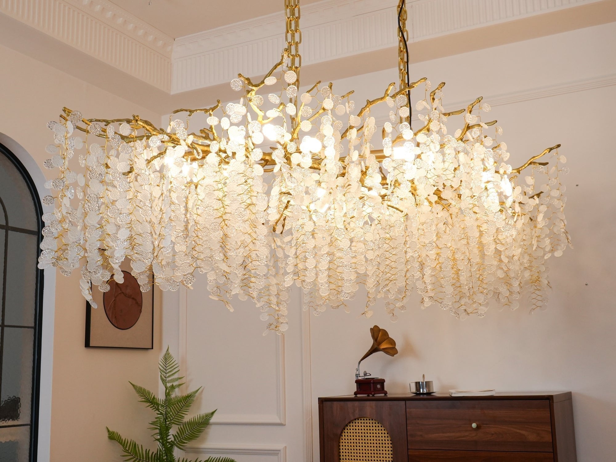 Modern Crystal Glass Branch Chandelier for Dining Room and High Ceiling Foyers