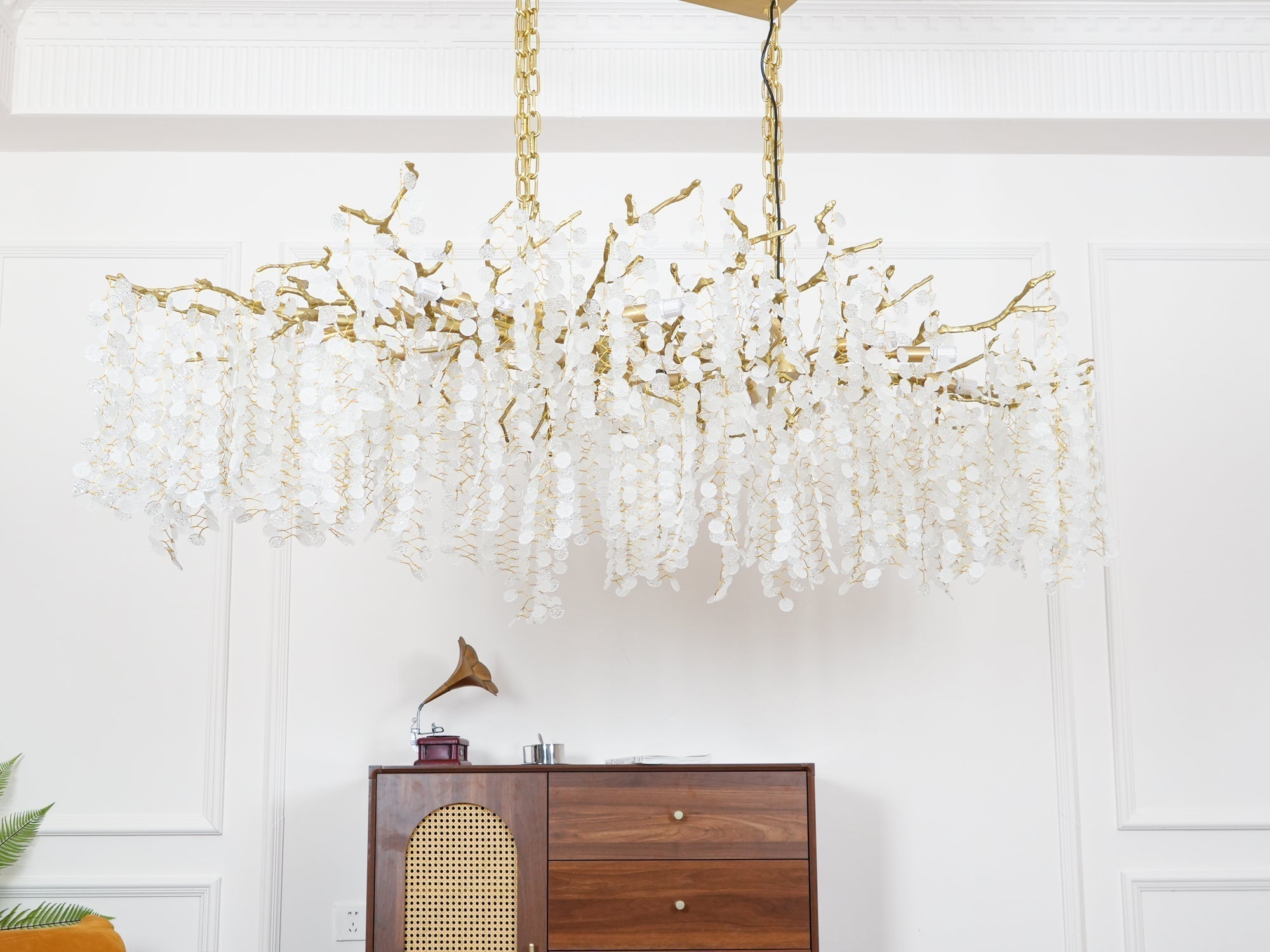 Modern Crystal Glass Branch Chandelier for Dining Room and High Ceiling Foyers