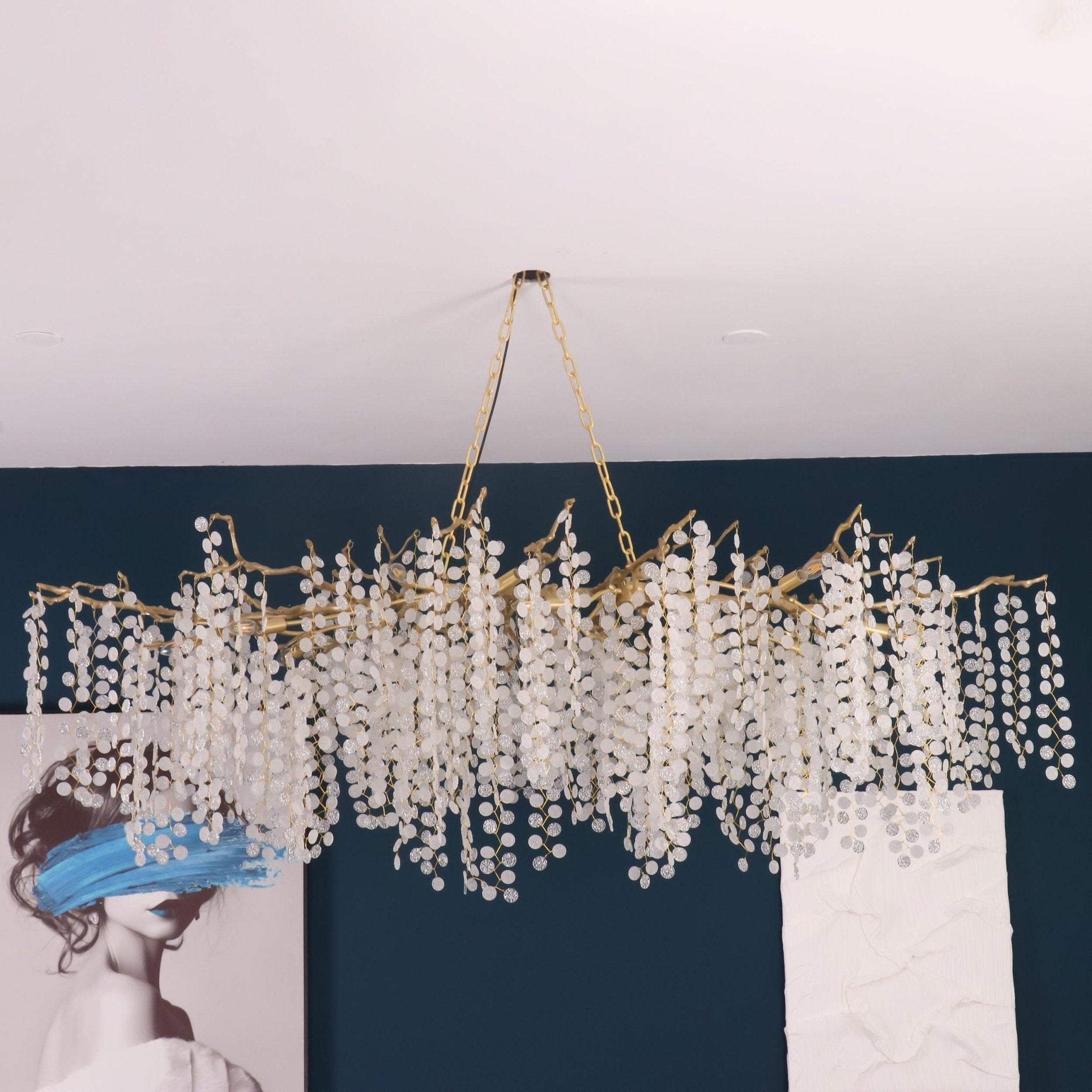 Modern Crystal Glass Branch Chandelier for Dining Room and High Ceiling Foyers
