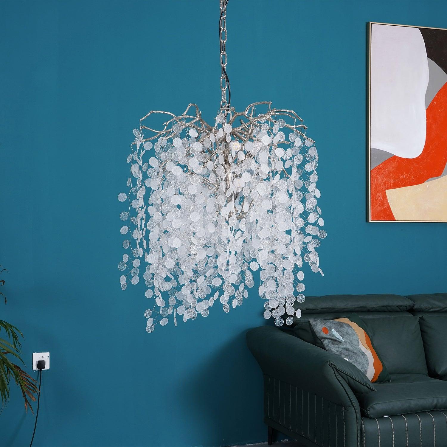 Modern Crystal Glass Branch Chandelier for Dining Room and High Ceiling Foyers